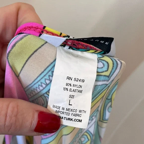 TRINA TURK Tuvalu Tunic Swim Cover Kaftan Dress Size Large Pink Multi Tropical - Picture 6 of 7